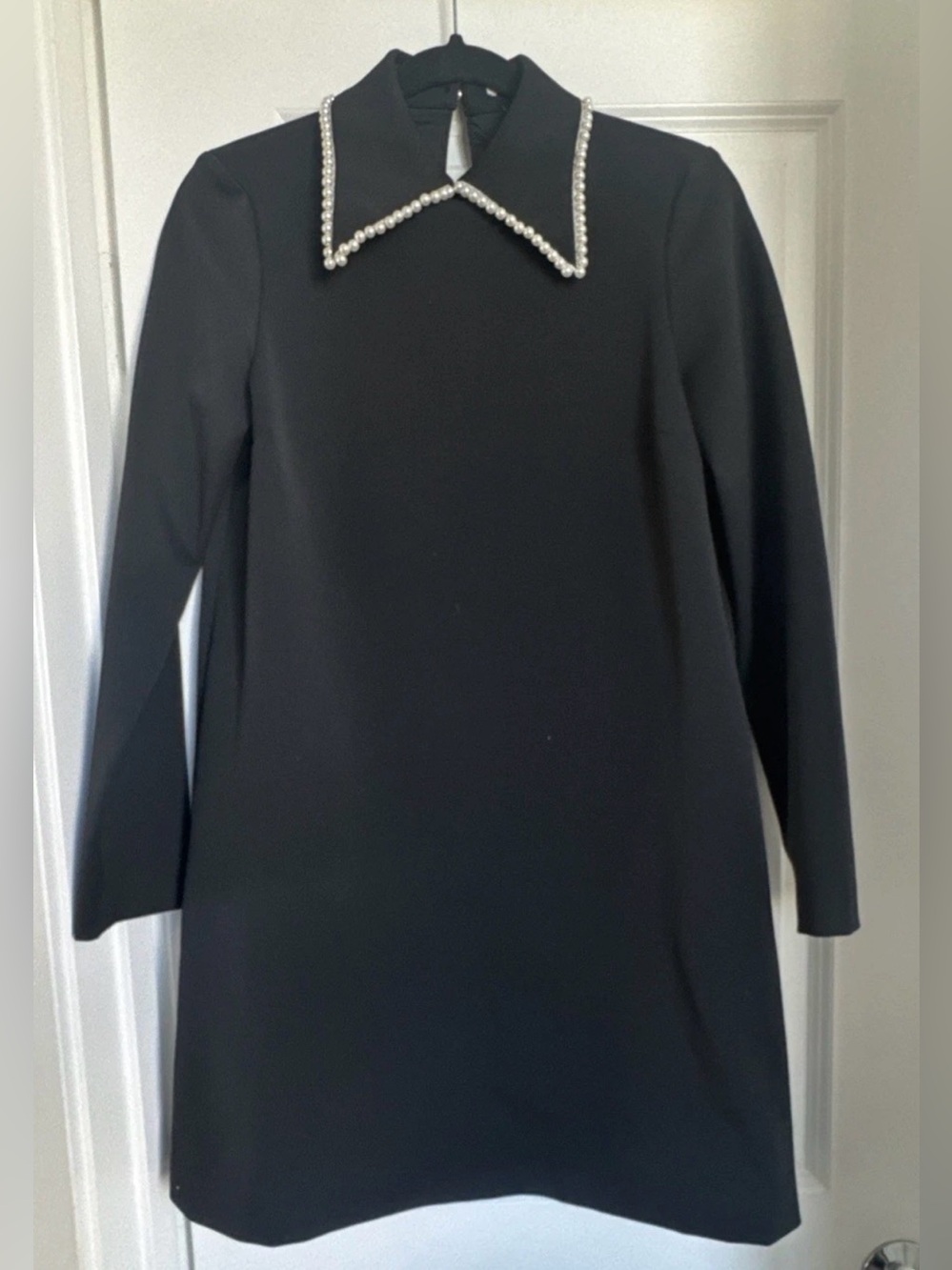 Vivetta Black Pearl Embroidered Collar Long Sleeve Short Dress Size EU 40